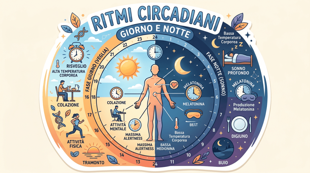 Illustrazione ritmi circadiani giorno notte fasi